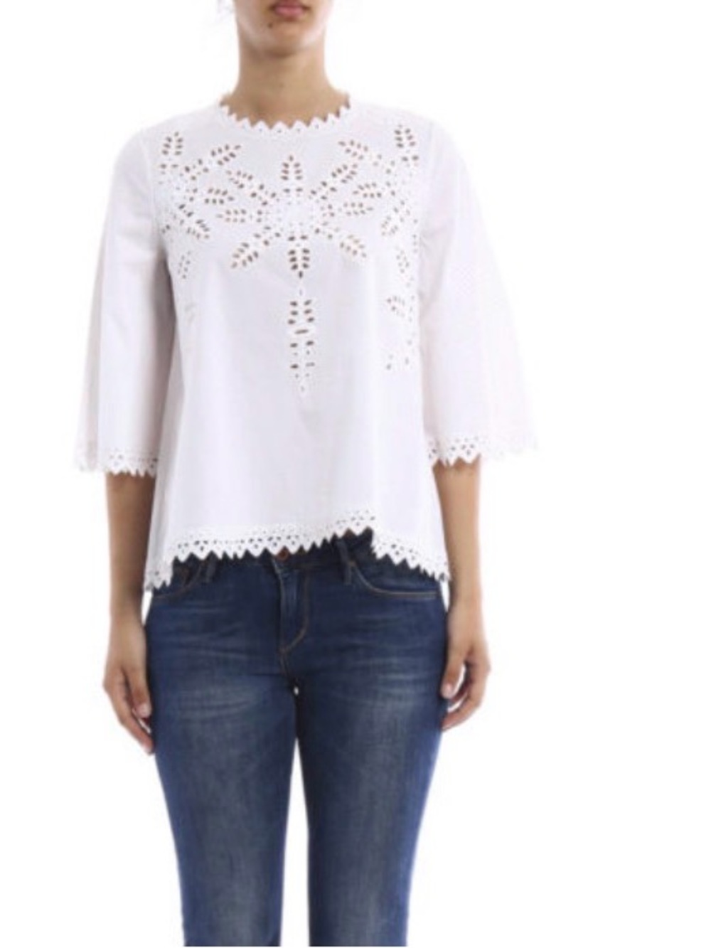 White Eyelet Lace Trim Blouse